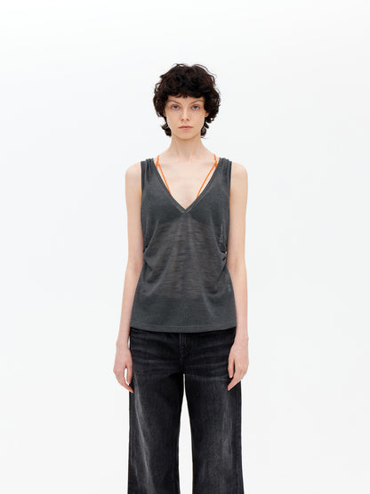 AFTADAWN Lycocell Deep V-neck Hollow Out Knit Sleeveless Vest