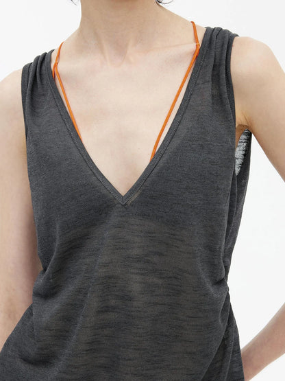 Lycocell Deep V-neck Hollow Out Knit Sleeveless Vest