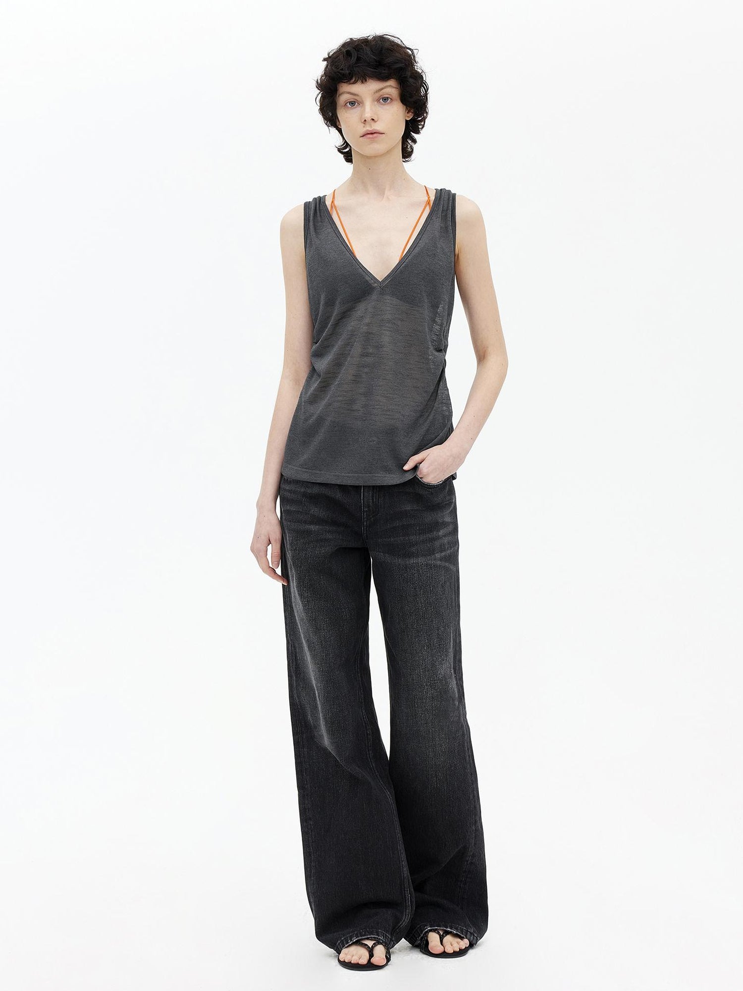 AFTADAWN Lycocell Deep V-neck Hollow Out Knit Sleeveless Vest