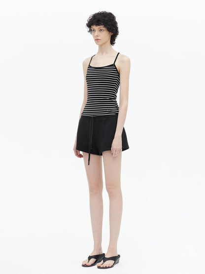 AFTADAWN Lycocell Strappy Backless Camisole Contrast Trim Shorts Set