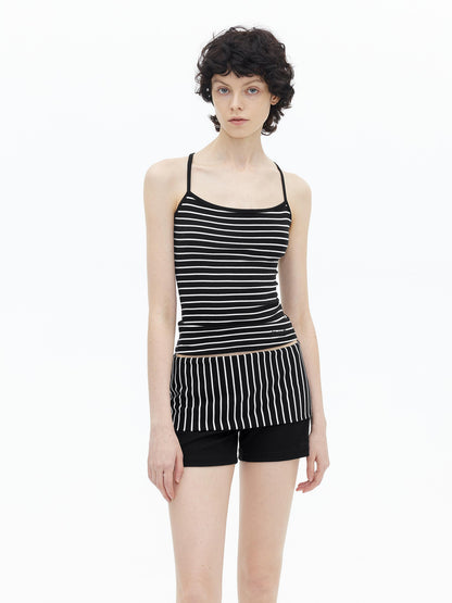 AFTADAWN Lycocell Strappy Backless Camisole Contrast Trim Shorts Set
