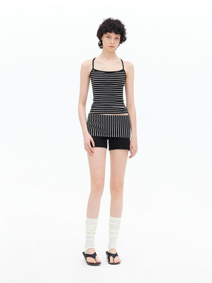 AFTADAWN Lycocell Strappy Backless Camisole Contrast Trim Shorts Set