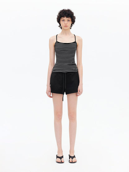 AFTADAWN Lycocell Strappy Backless Camisole Contrast Trim Shorts Set