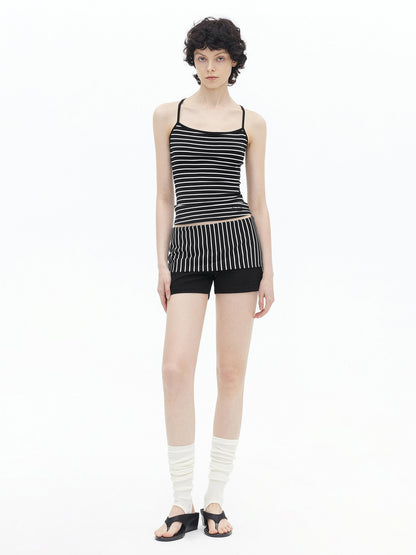 AFTADAWN Lycocell Strappy Backless Camisole Contrast Trim Shorts Set