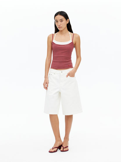 AFTADAWN Lyocell Layered Halter Neck Striped Top