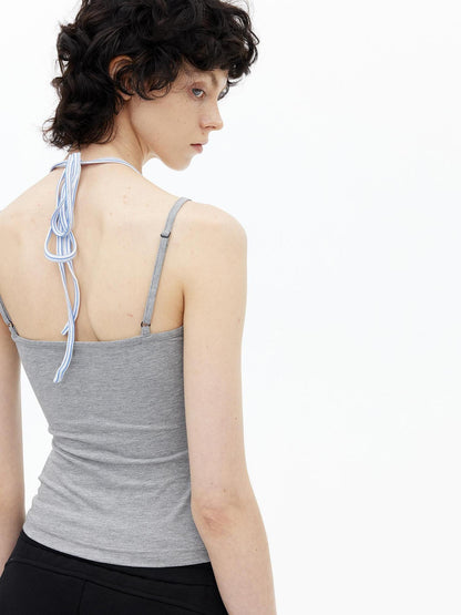 AFTADAWN Lyocell Layered Halter Neck Striped Top
