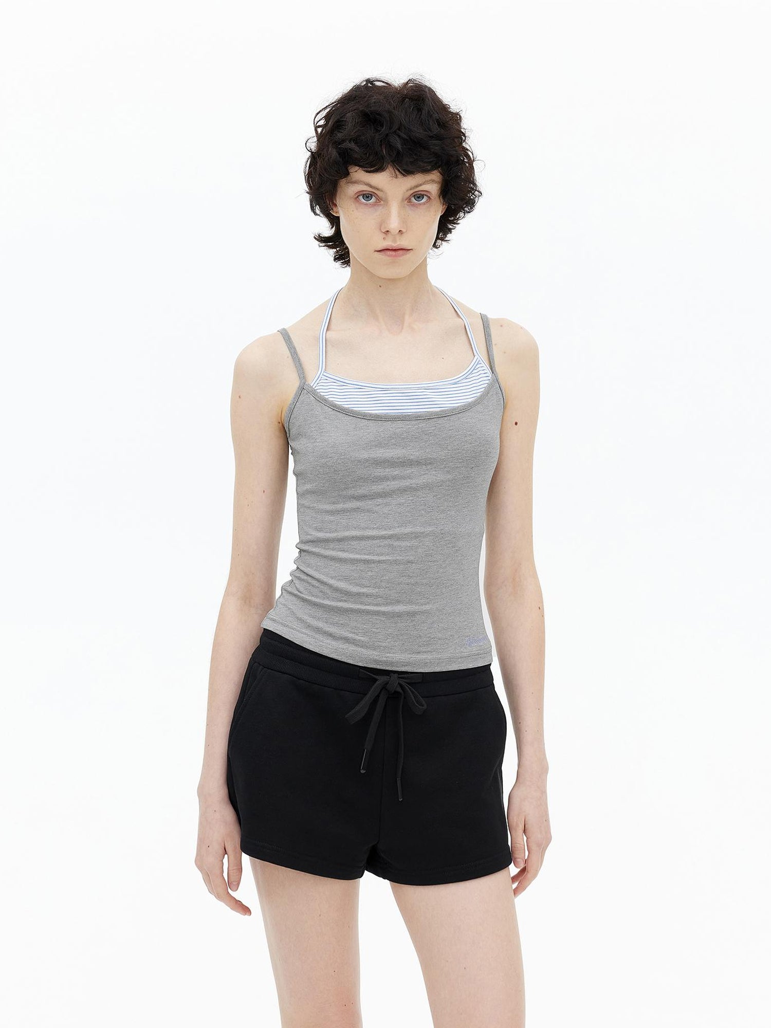 AFTADAWN Lyocell Layered Halter Neck Striped Top