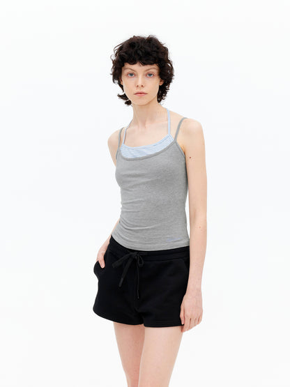 AFTADAWN Lyocell Layered Halter Neck Striped Top