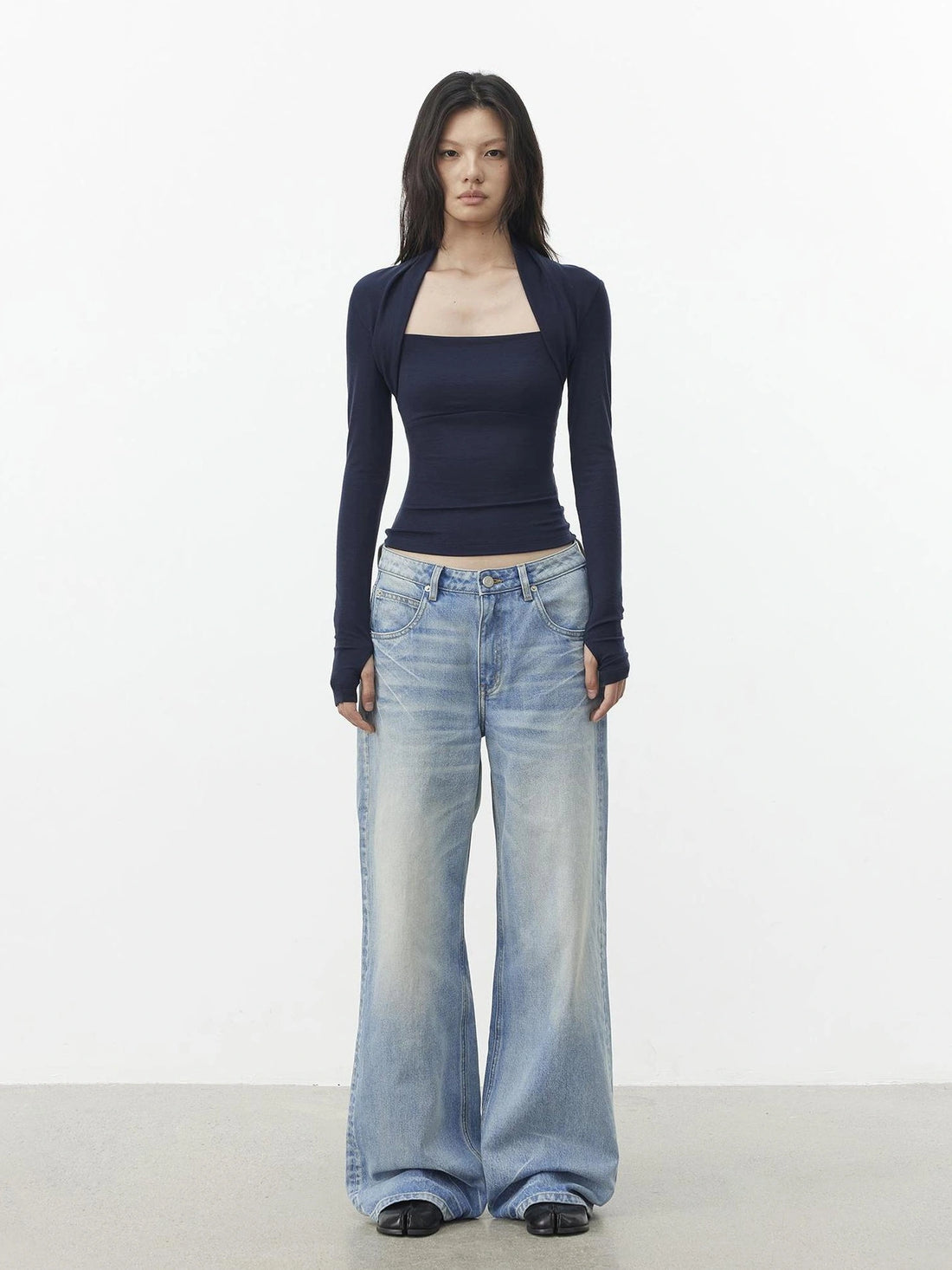 Lyocell Wool Blend Fitted Mock Neck Top T-shirt