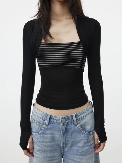 Lyocell Wool Blend Fitted Mock Neck Top T-shirt