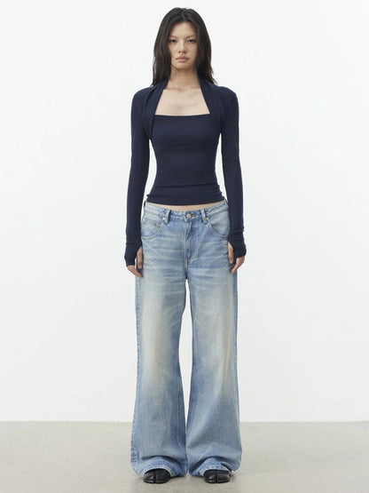 Lyocell Wool Blend Fitted Mock Neck Top T-shirt