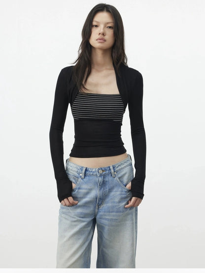 Lyocell Wool Blend Fitted Mock Neck Top T-shirt