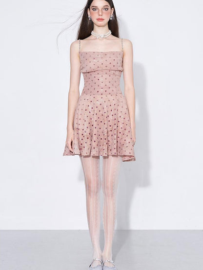 AFTADAWN Magellanic Cloud Pink Sequin Dot Draped Neckline Chain Strap Dress