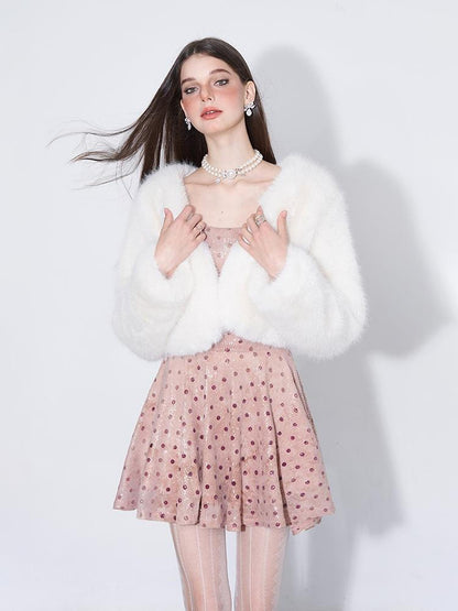 AFTADAWN Magellanic Cloud Pink Sequin Dot Draped Neckline Chain Strap Dress
