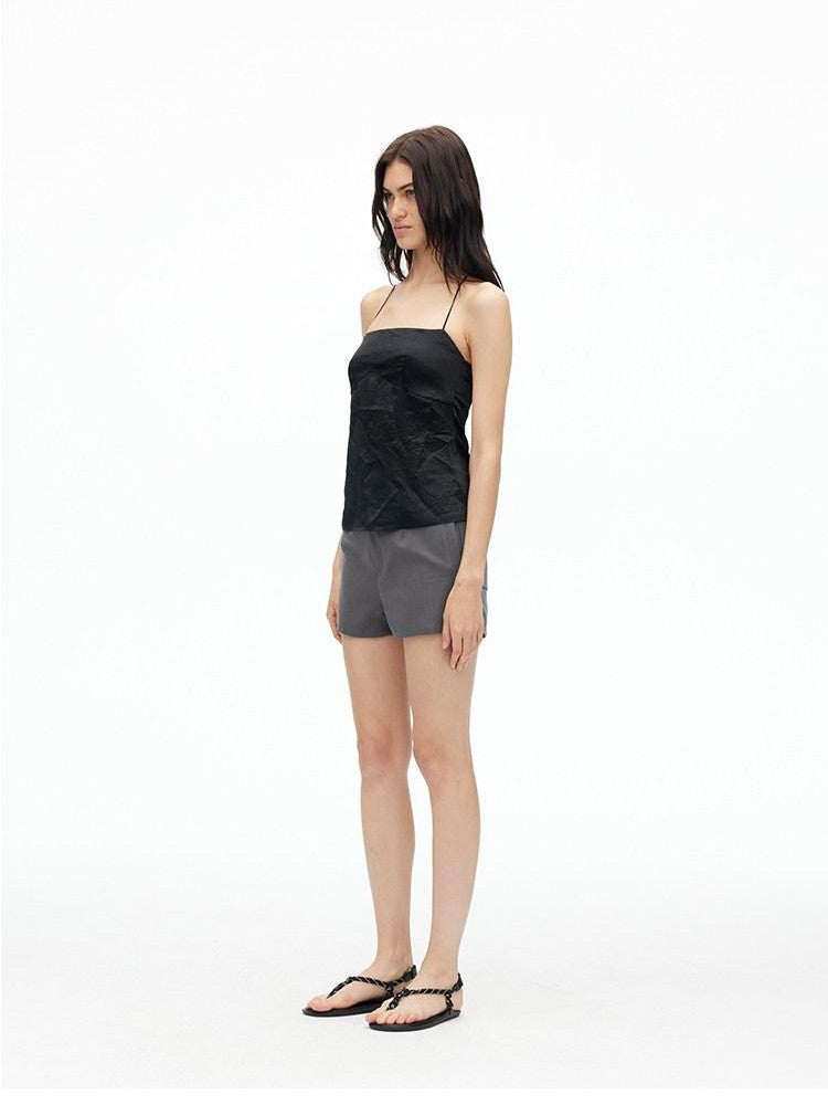 AFTADAWN Matte Micro Crinkle Halter Backless Women&