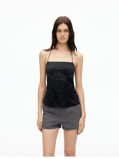 AFTADAWN Matte Micro Crinkle Halter Backless Women&