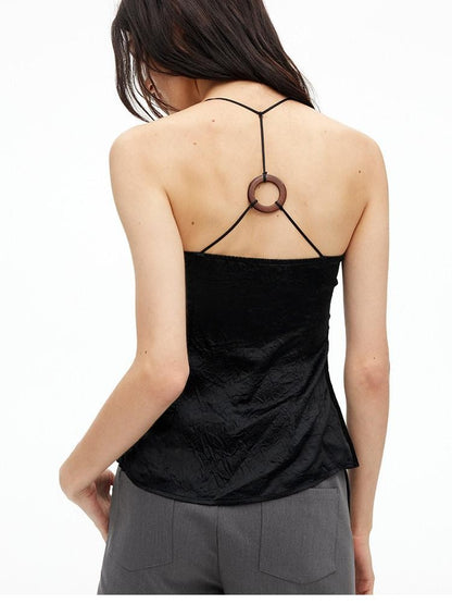 AFTADAWN Matte Micro Crinkle Halter Backless Women&