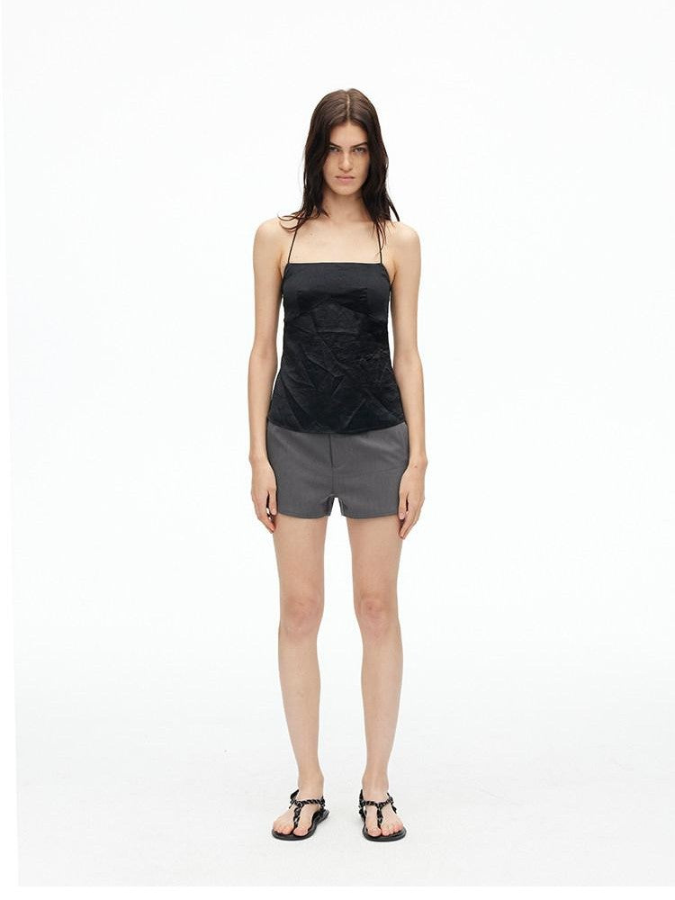 AFTADAWN Matte Micro Crinkle Halter Backless Women&