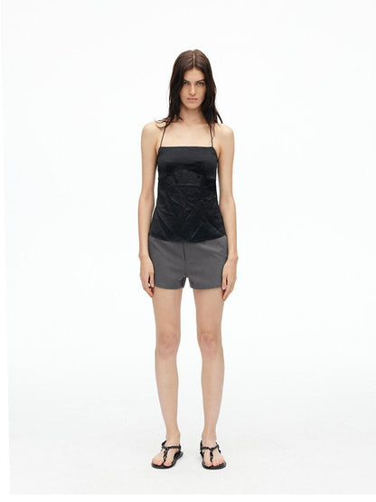 AFTADAWN Matte Micro Crinkle Halter Backless Women&