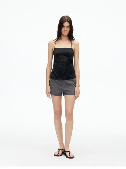 AFTADAWN Matte Micro Crinkle Halter Backless Women&