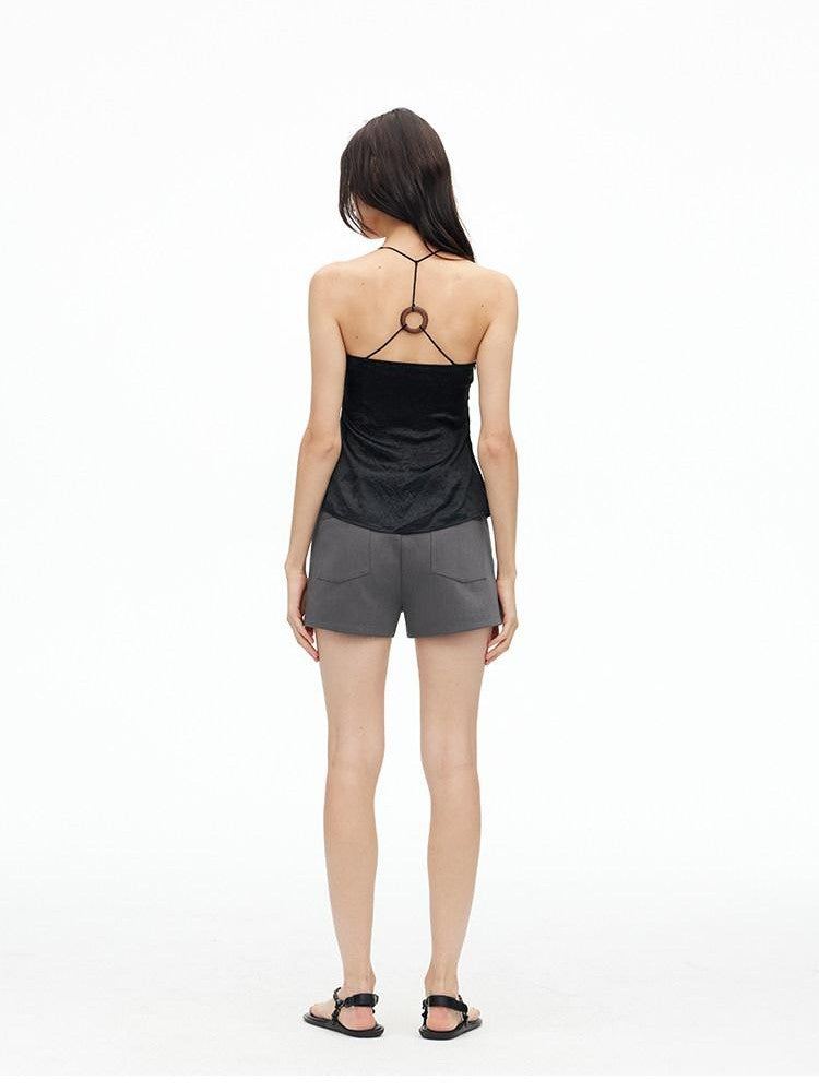 AFTADAWN Matte Micro Crinkle Halter Backless Women&
