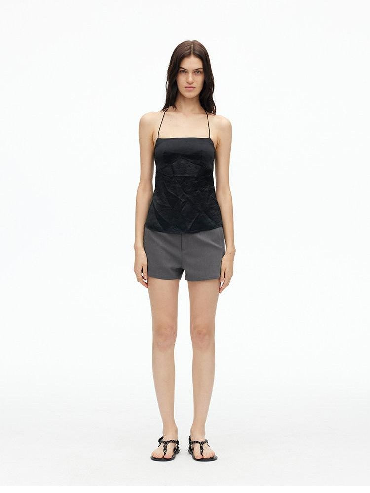 AFTADAWN Matte Micro Crinkle Halter Backless Women&