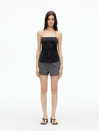 AFTADAWN Matte Micro Crinkle Halter Backless Women&