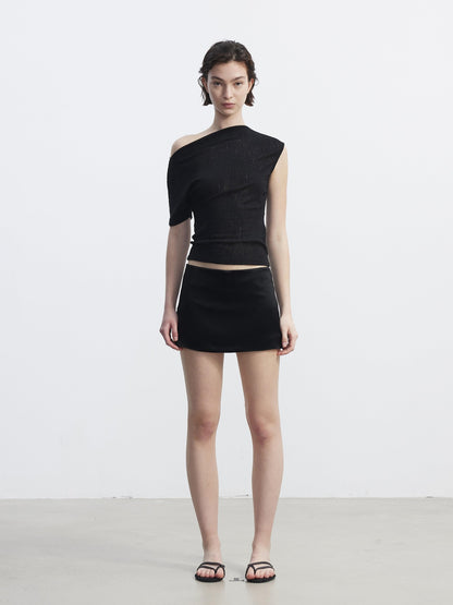 AFTADAWN Matte Satin Low Waist Side Zipper Mini Lined Women&
