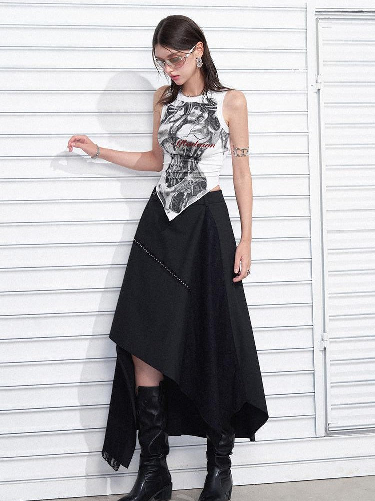 AFTADAWN Mechanical Print Asymmetrical Lace Women&