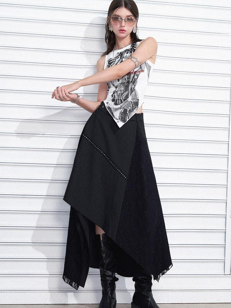 AFTADAWN Mechanical Print Asymmetrical Lace Women&