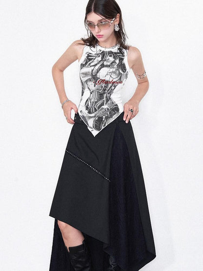 AFTADAWN Mechanical Print Asymmetrical Lace Women&