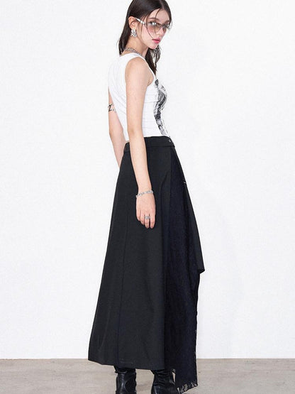 AFTADAWN Mechanical Print Asymmetrical Lace Women&