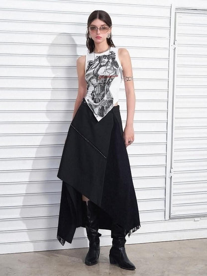 AFTADAWN Mechanical Print Asymmetrical Lace Women&