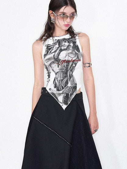 AFTADAWN Mechanical Print Asymmetrical Lace Women&