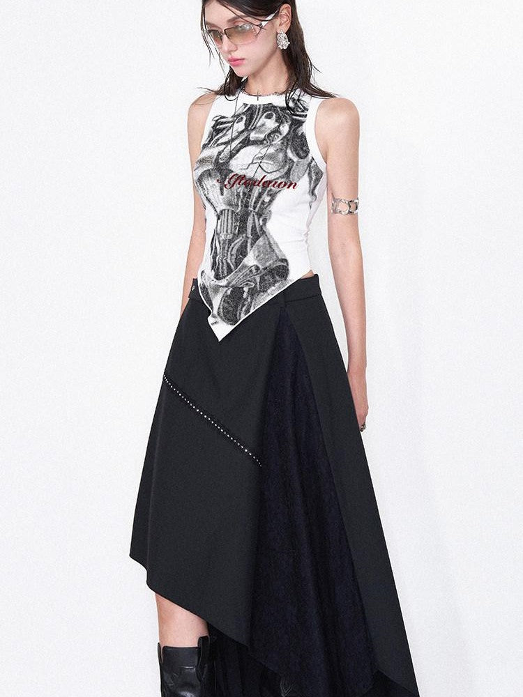 AFTADAWN Mechanical Print Asymmetrical Lace Women&