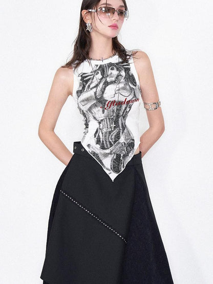 AFTADAWN Mechanical Print Asymmetrical Lace Women&