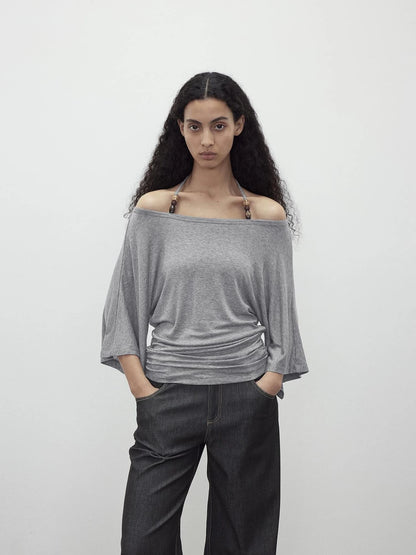 Merino Wool Beaded Off Shoulder Layered Top
