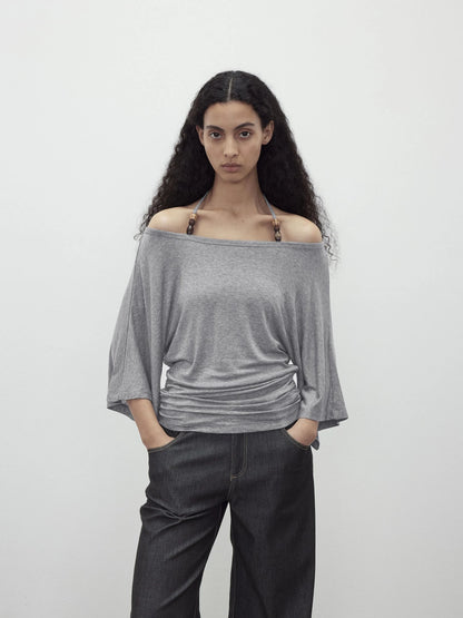 Merino Wool Beaded Off Shoulder Layered Top