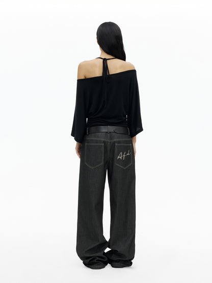AFTADAWN Merino Wool Beaded Off Shoulder Layered Top