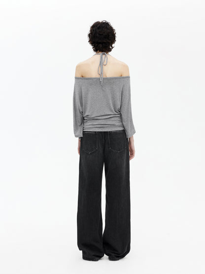 AFTADAWN Merino Wool Beaded Off Shoulder Layered Top