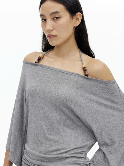 Merino Wool Beaded Off Shoulder Layered Top