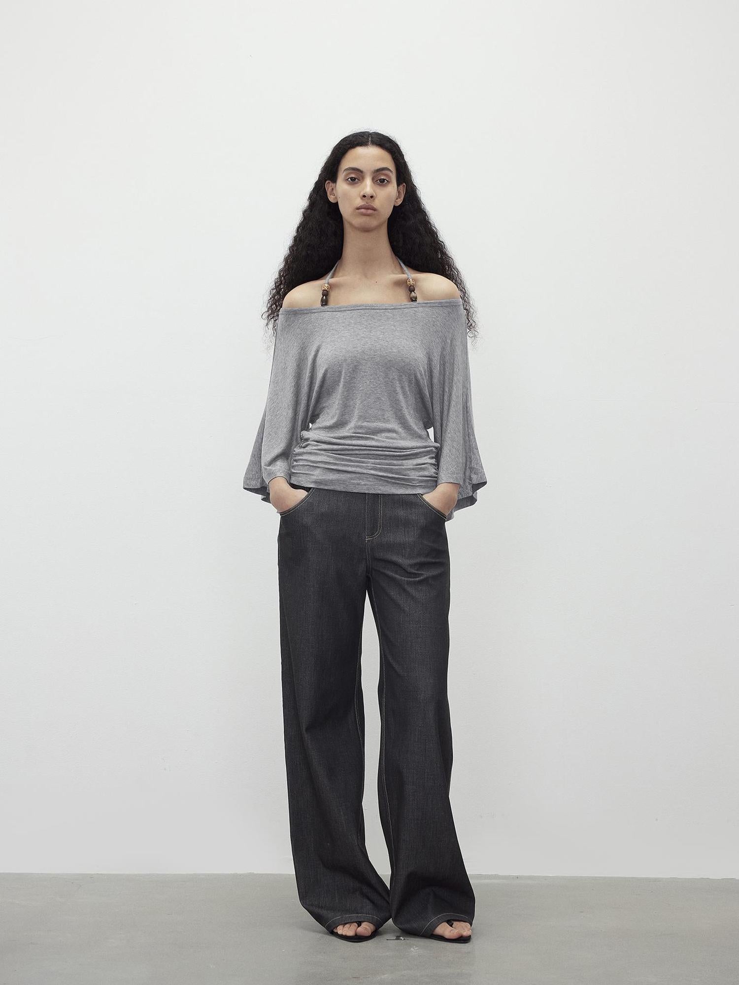 AFTADAWN Merino Wool Beaded Off Shoulder Layered Top