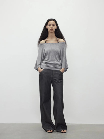 Merino Wool Beaded Off Shoulder Layered Top