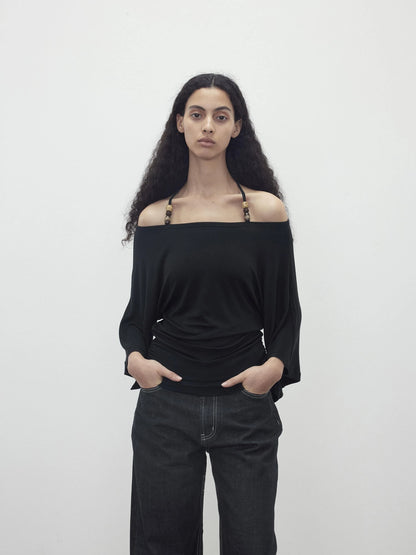 Merino Wool Beaded Off Shoulder Layered Top