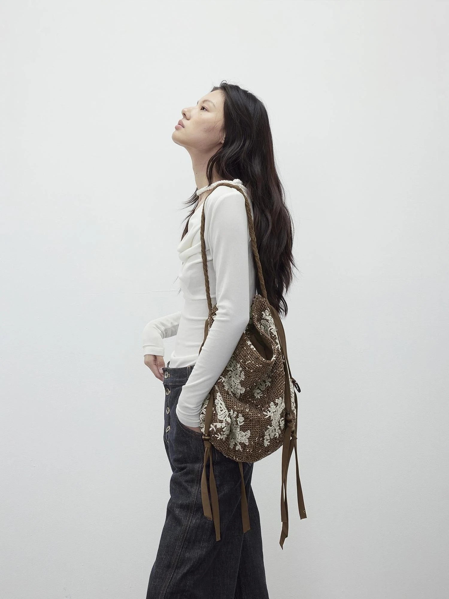 Mesh Beaded Fringe Tote With 3D Pattern