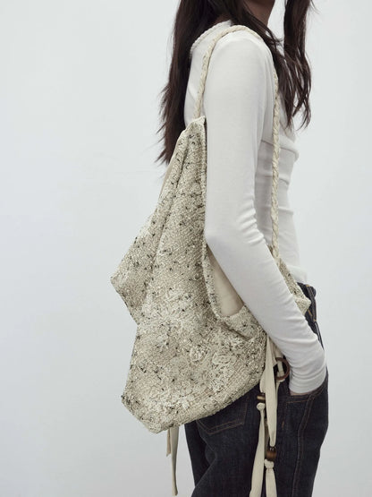 Mesh Beaded Fringe Tote With 3D Pattern