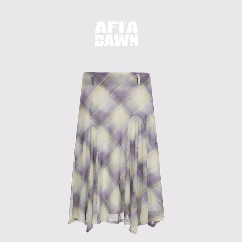 AFTADAWN_Mesh_Colorblock_Check_Asymmetric_A_Line_Printed_Women&