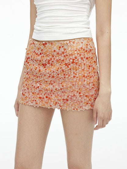 AFTADAWN Mesh Glitter Low Waist Skirt With Lining