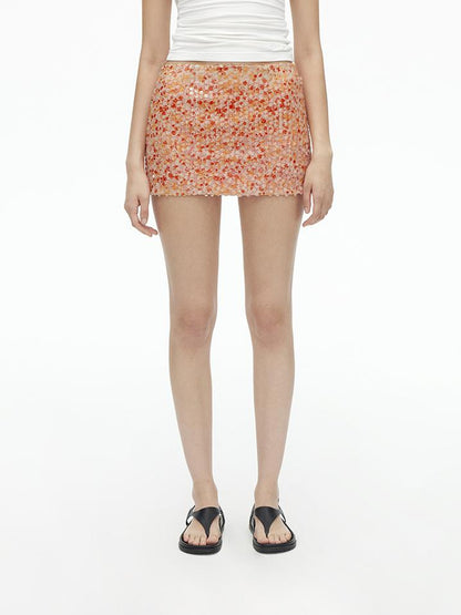 AFTADAWN Mesh Glitter Low Waist Skirt With Lining
