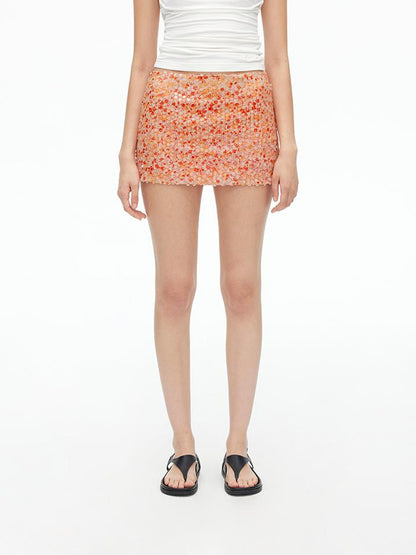 AFTADAWN Mesh Glitter Low Waist Skirt With Lining